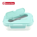 Bento de vidrio de borosilicato apto para microondas escolar con cubiertos